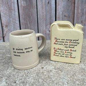 Antique Comical Mug & Canteen If Drinking Interfer